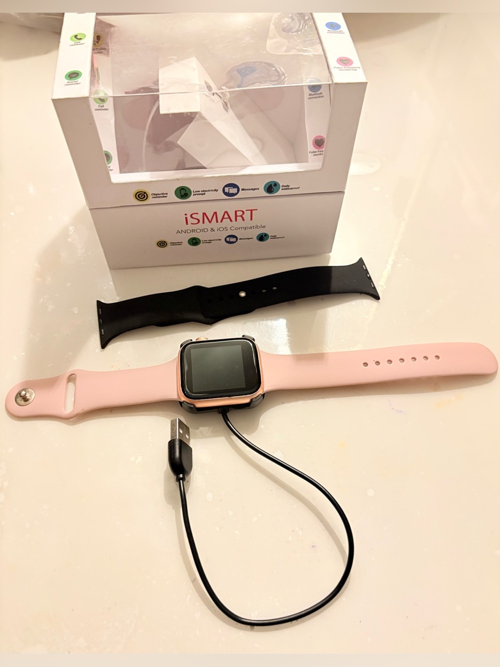 iSMART Smart Watch 44mm Pink
Metal Case Pink Silicone Band
Android/iOS Bluetooth